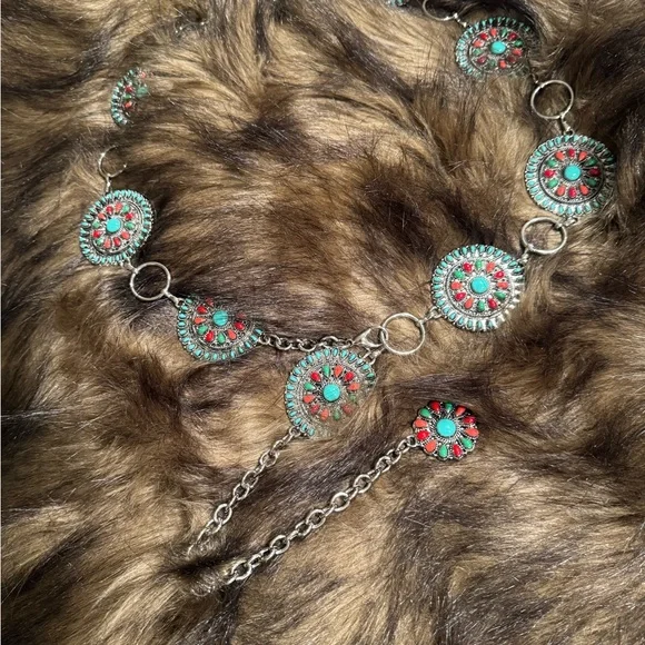 Elegant Silver and Turquoise colored belt - Picture 1 of 2